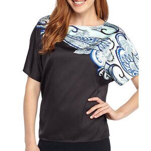 The Limited NWT XL Black Satin Paisley Asymmetrical Flutter Sleeve Dressy Top